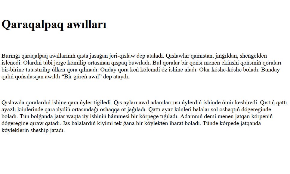 Qaraqalpaq awılları ҳаққындағы HTML бет